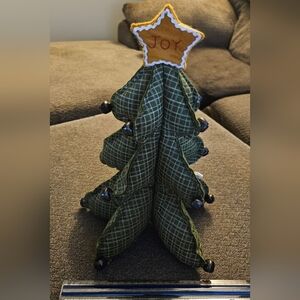 Like New Vintage Handmade Fabric 3D Plush 17” Christmas Tree with Joy Star